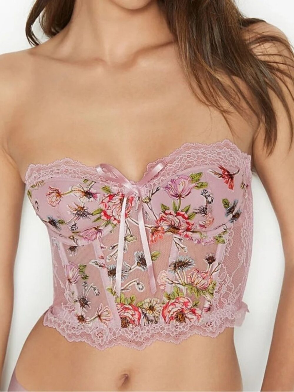 Victoria's Secret Dream Angels Floral Pink Strapless Bustier Corset Top. 36D